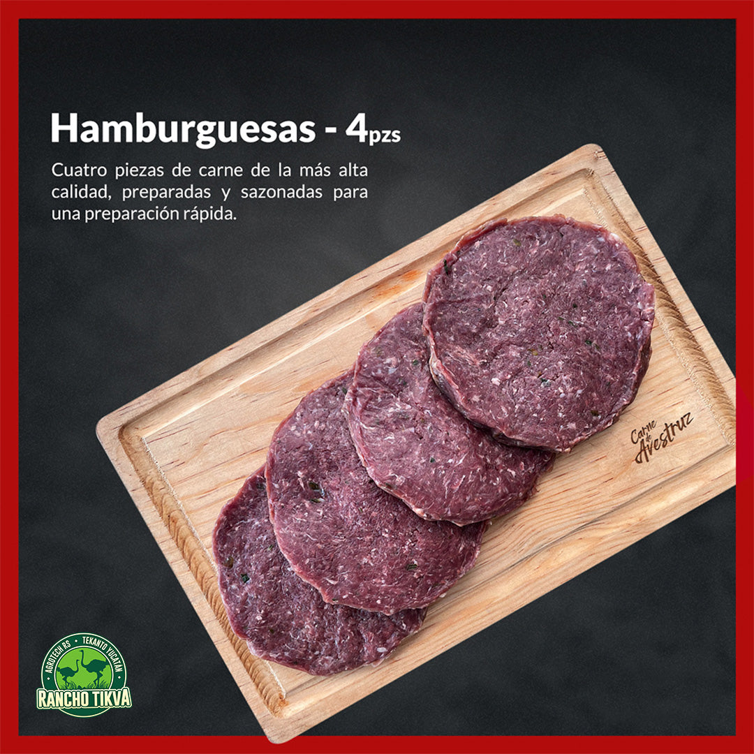 Hamburguesa de Avestruz (4 pzas. 100 g) 440 g Rancho Tikva