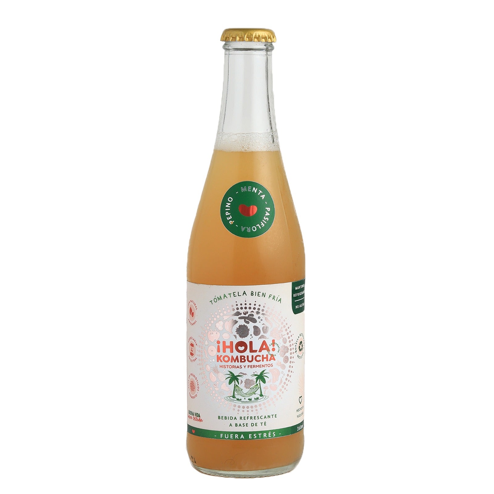 Fuera Estrés: Pepino Menta Pasiflora 360 ml Hola Kombucha