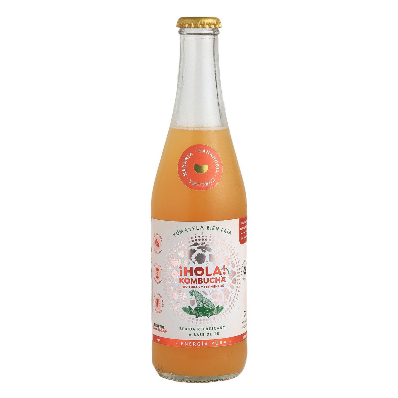 Energía Pura: Naranja Zanahoria Cúrcuma 360 ml Hola Kombucha