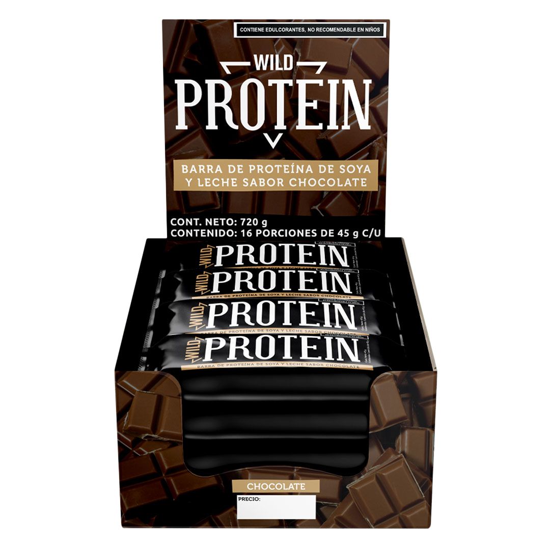 Barra de Proteína Chocolate 45 gr Caja 16 pz Wild Foods