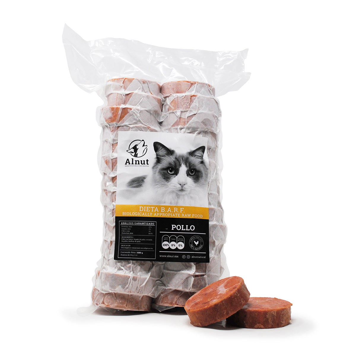 Alimento Gato BARF Pollo (28 pz 60 gr) 1.68 Kg Alnut